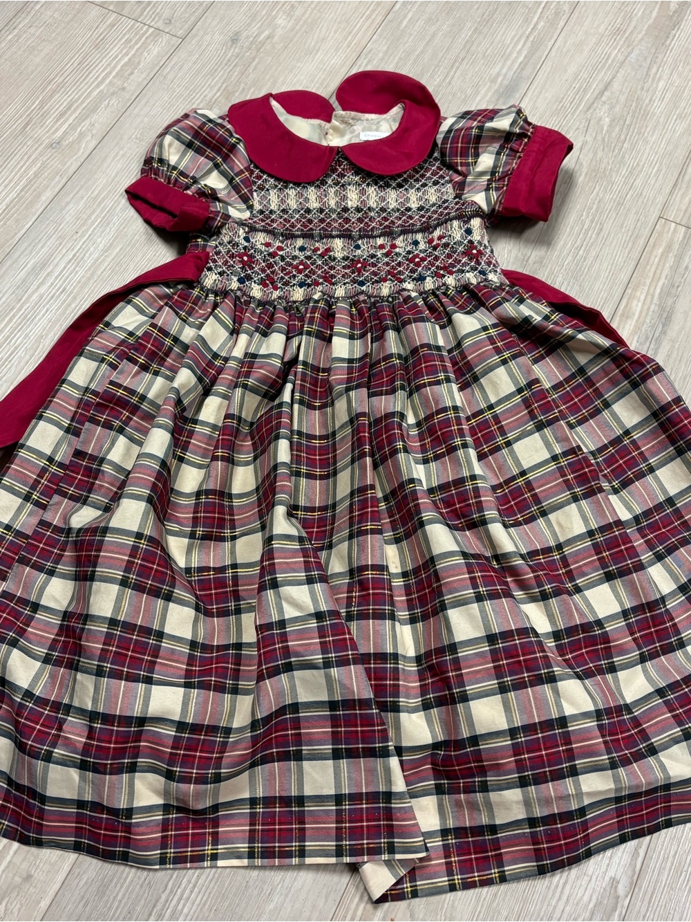 Charter Club Burgundy Plaid Smocked Girls Dress